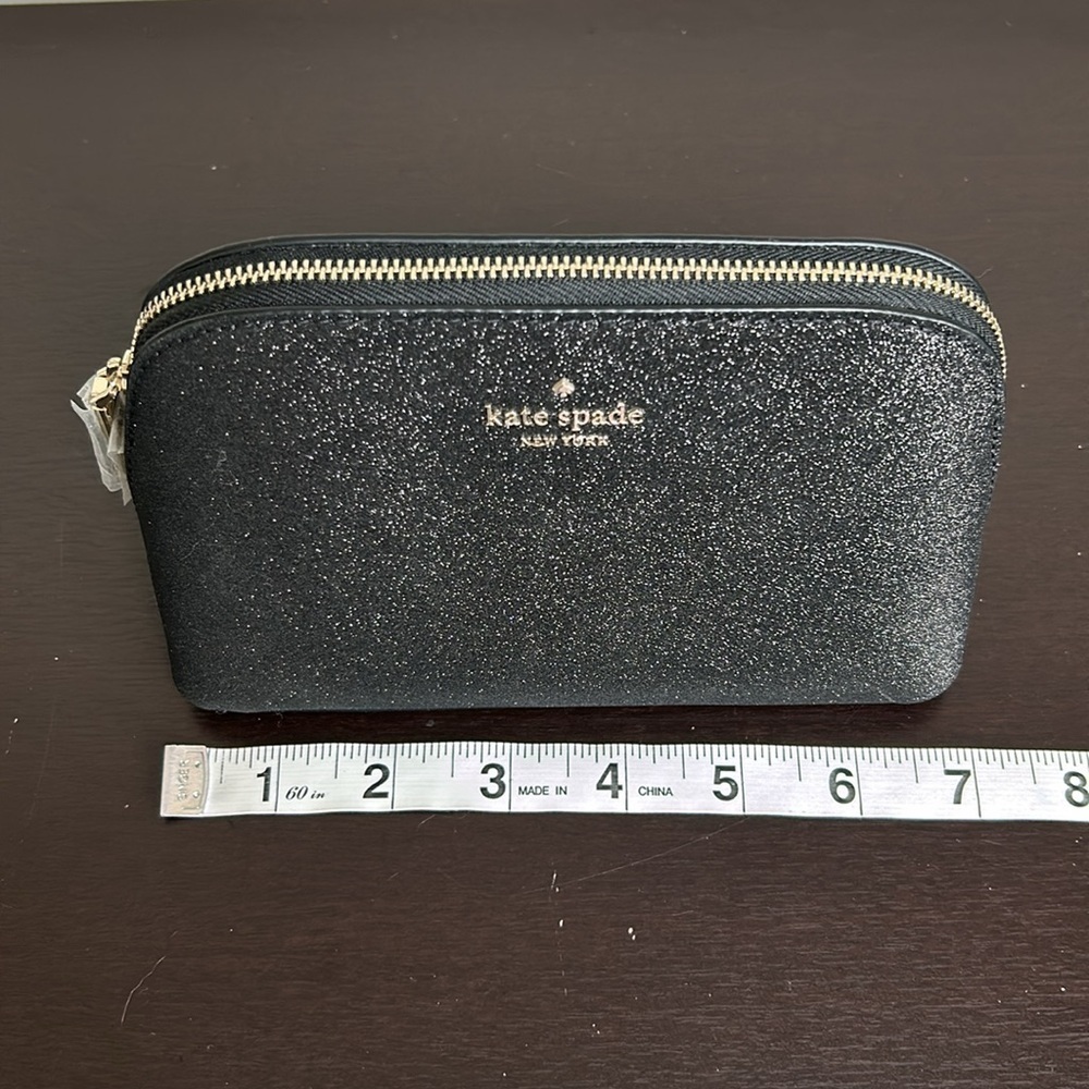 Kate Spade New York Shimmy Glitter Fabric Small Cosmetic Case in black NEW - Picture 10 of 11